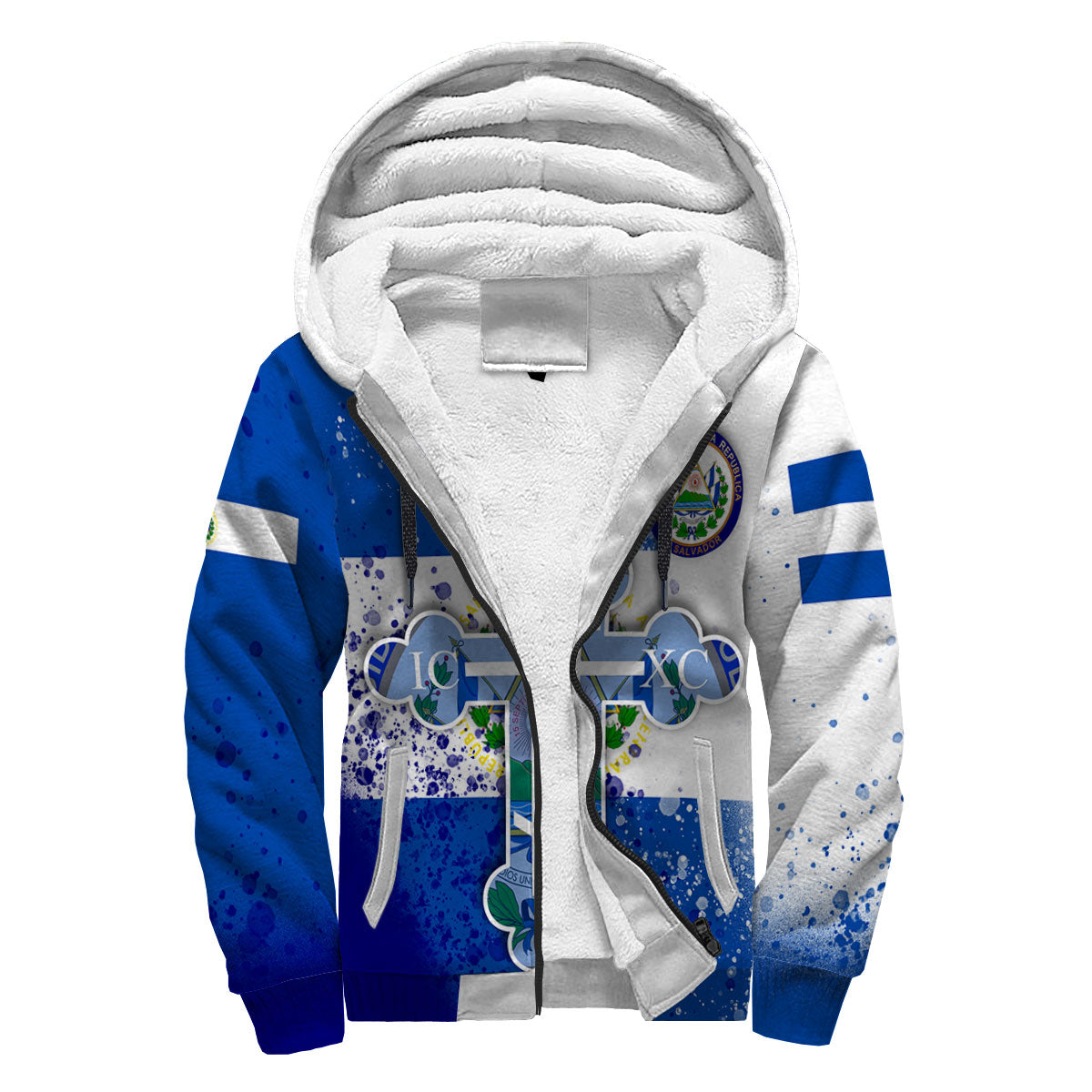 El Salvador Sherpa Hoodie Flag & Coat Of Arms Orthodox Style