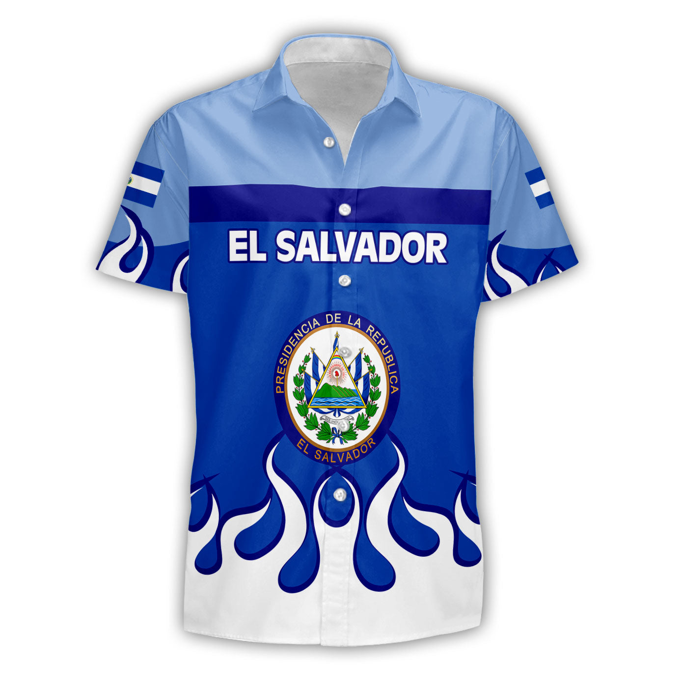 El Salvador Short Sleeve Shirt Flag & Coat Of Arms Fire Hockey Style