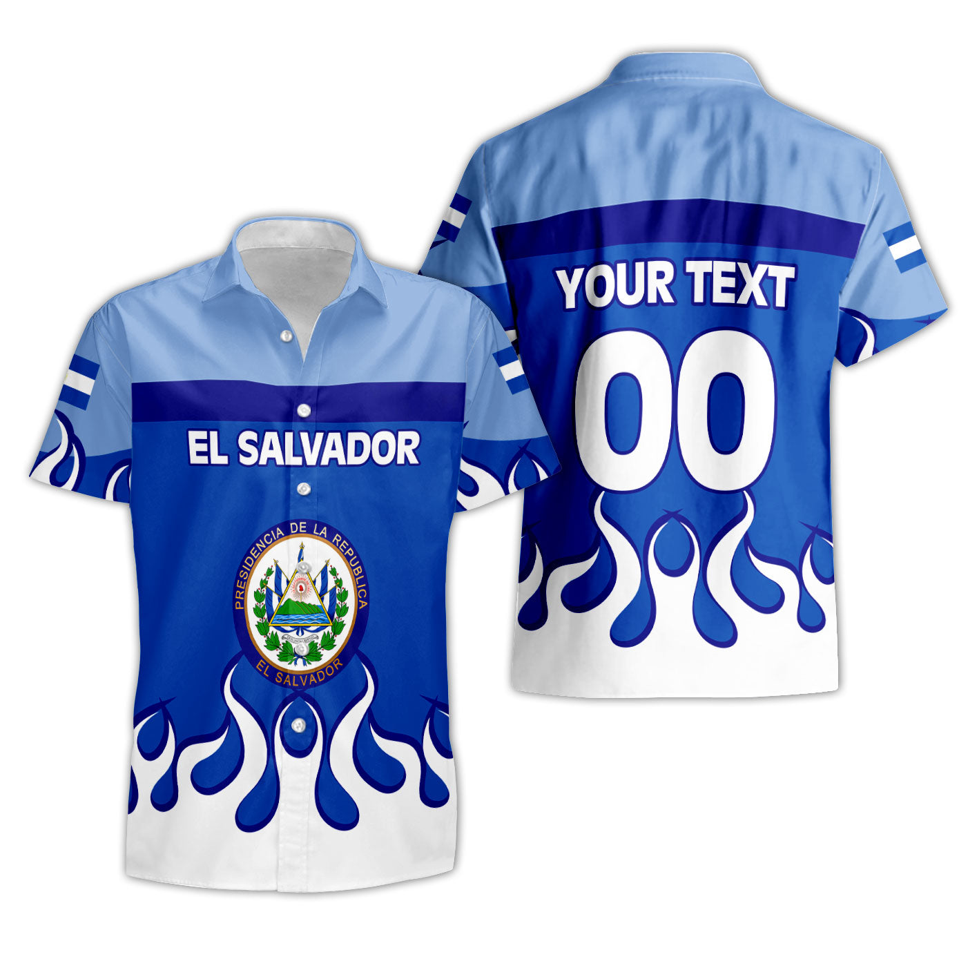 El Salvador Short Sleeve Shirt Flag & Coat Of Arms Fire Hockey Style