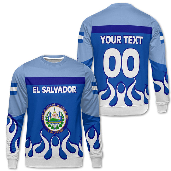 El Salvador Sweatshirt Flag & Coat Of Arms Fire Hockey Style