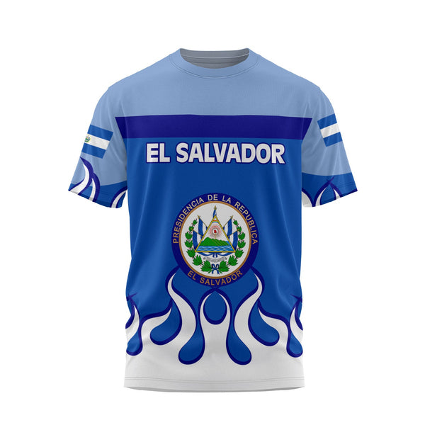 El Salvador T Shirt Flag & Coat Of Arms Fire Hockey Style