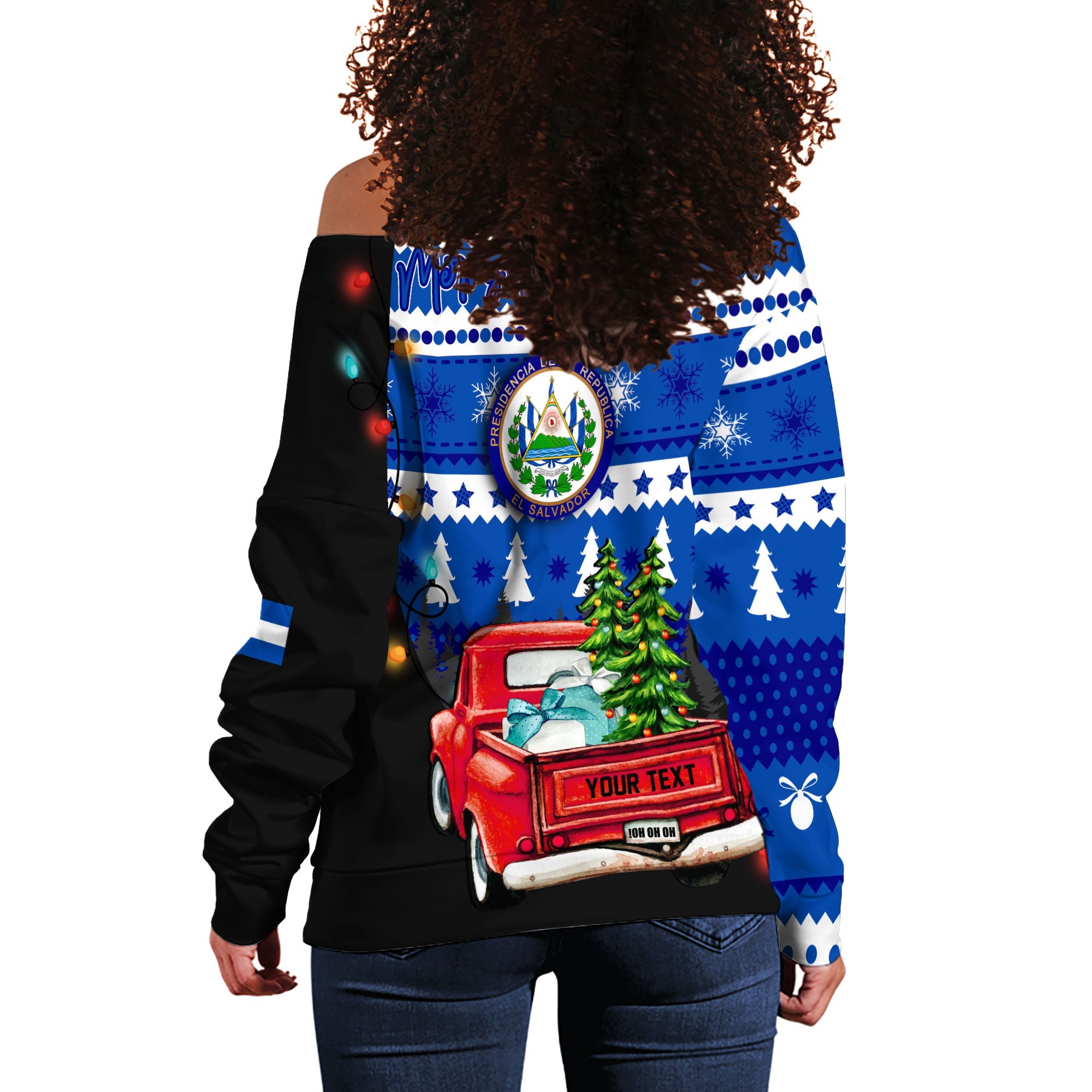 El Salvador Women Off Shoulder Sweatshirt Coat Of Arms Christmas Style