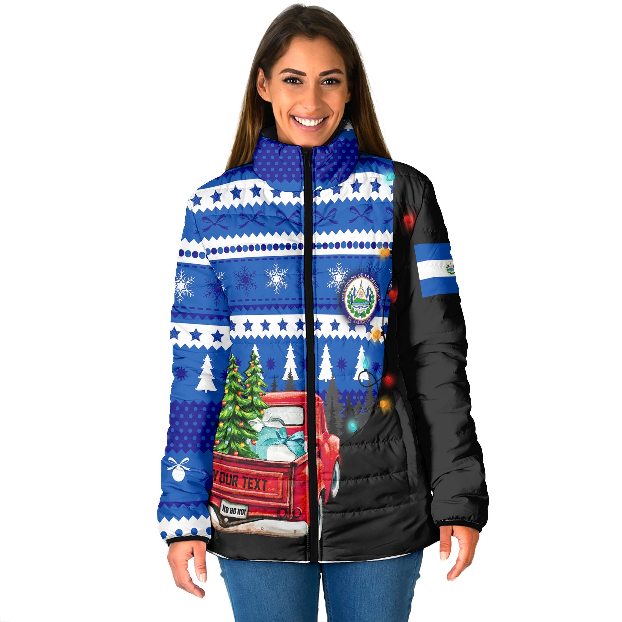 El Salvador Women Padded Jacket Coat Of Arms Christmas Style