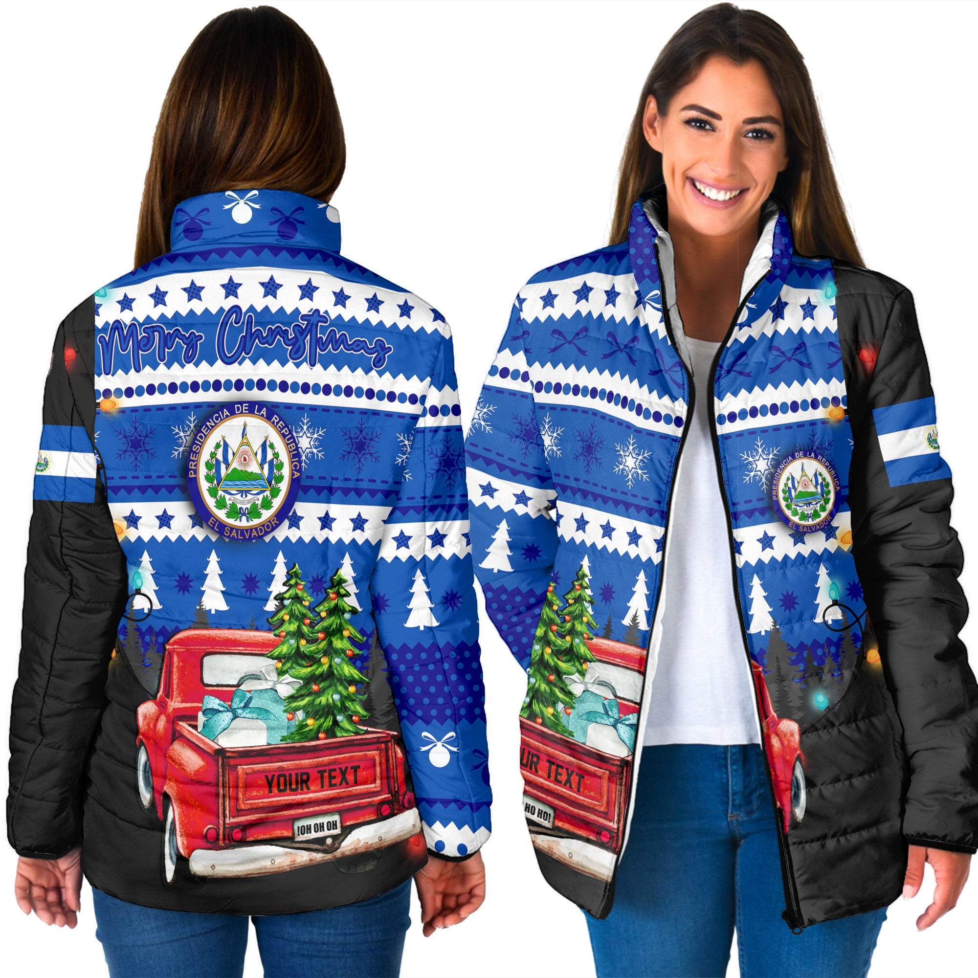 El Salvador Women Padded Jacket Coat Of Arms Christmas Style