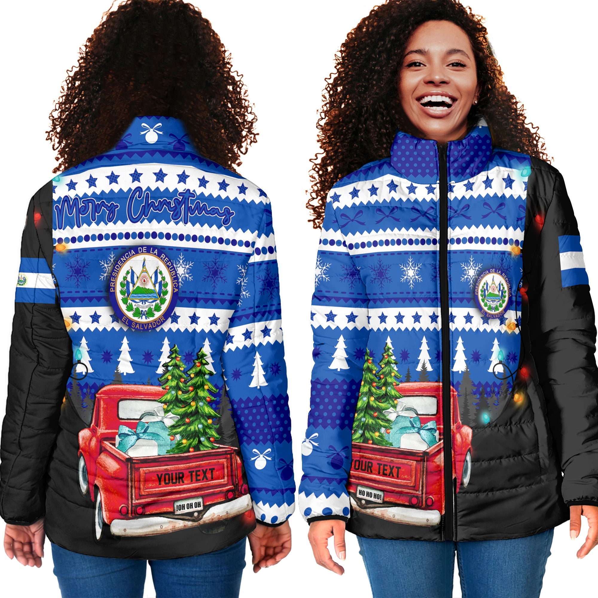 El Salvador Women Padded Jacket Coat Of Arms Christmas Style