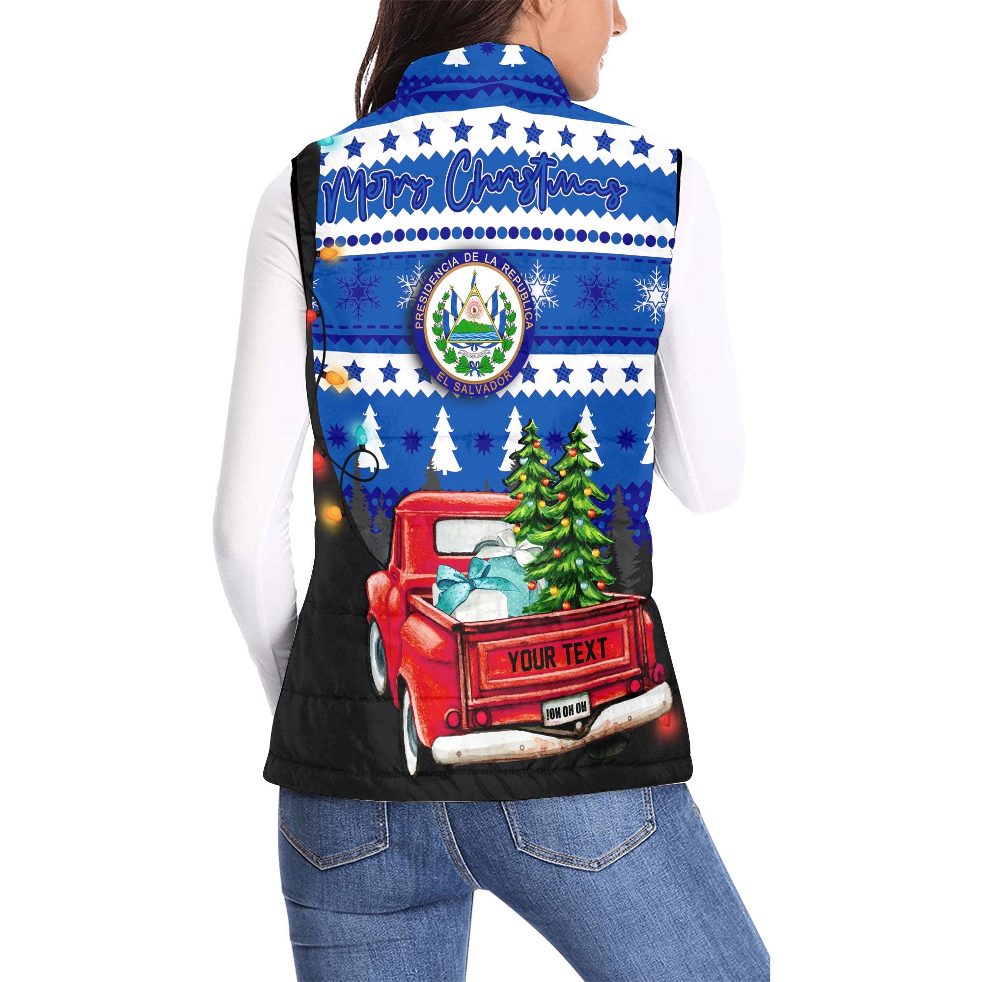 El Salvador Women Padded Jacket Vest Coat Of Arms Christmas Style