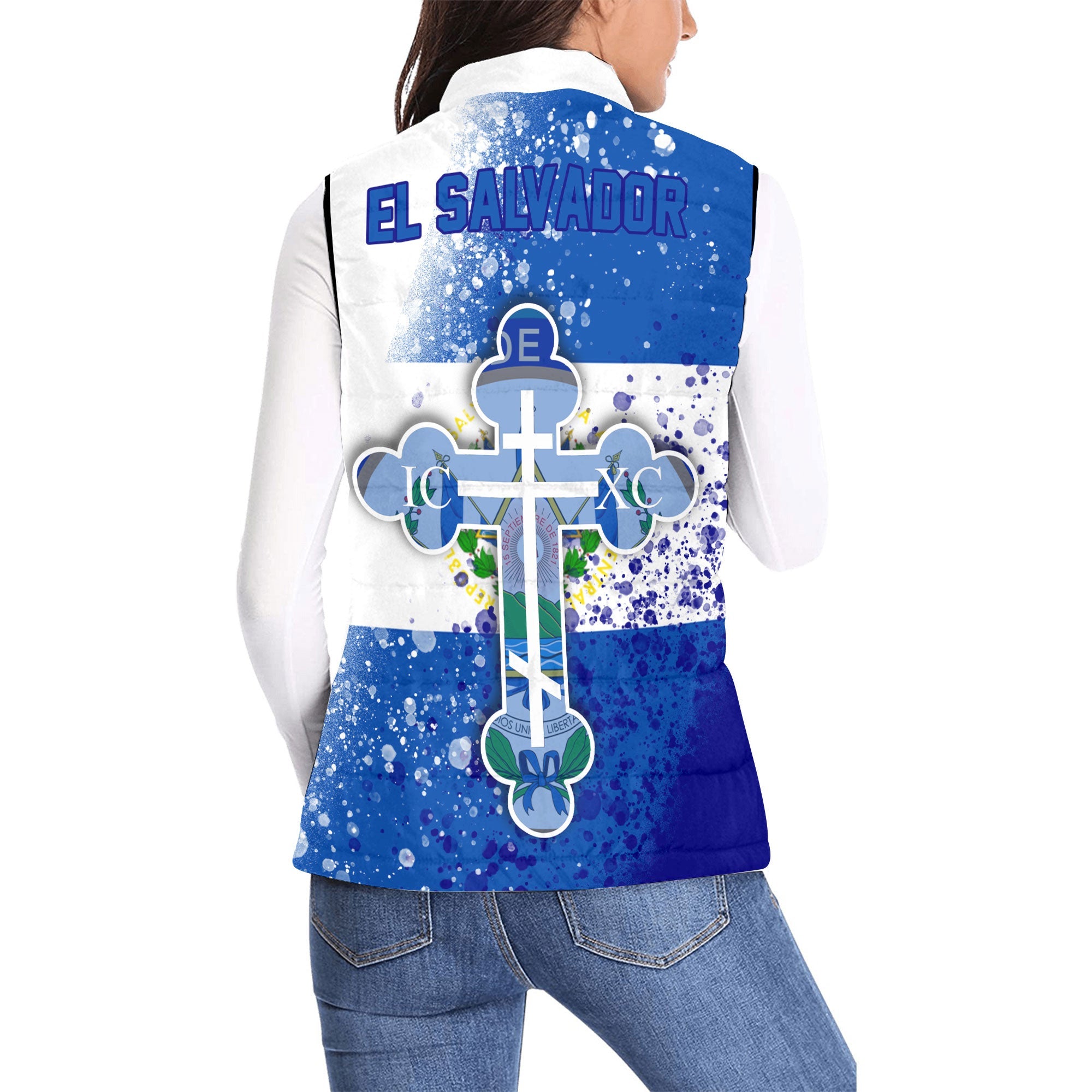 El Salvador Women Padded Jacket Vest Flag & Coat Of Arms Orthodox Style