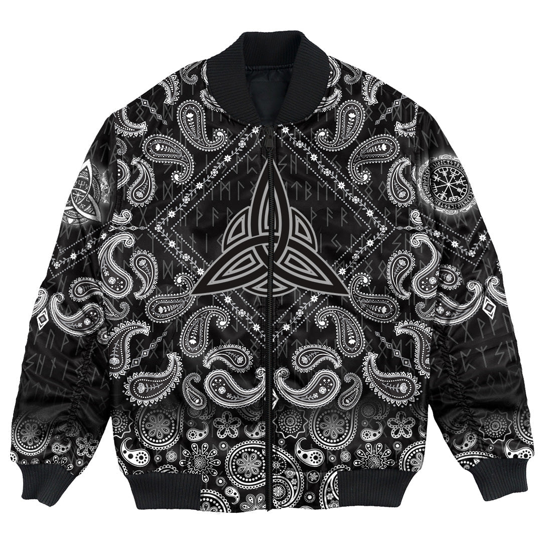 Viking Bomber Jacket Elements Of The Nature Amulet Of Vikings with Bandana Paisley Style