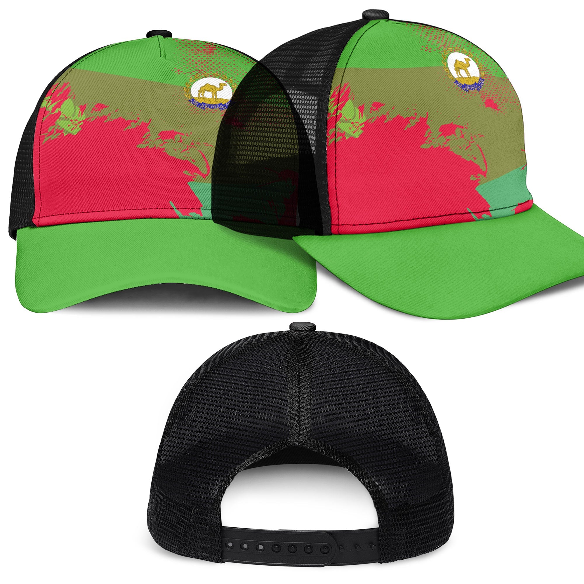 Eritrea Mesh Back Cap Flag & Coat Of Arms Paint Style