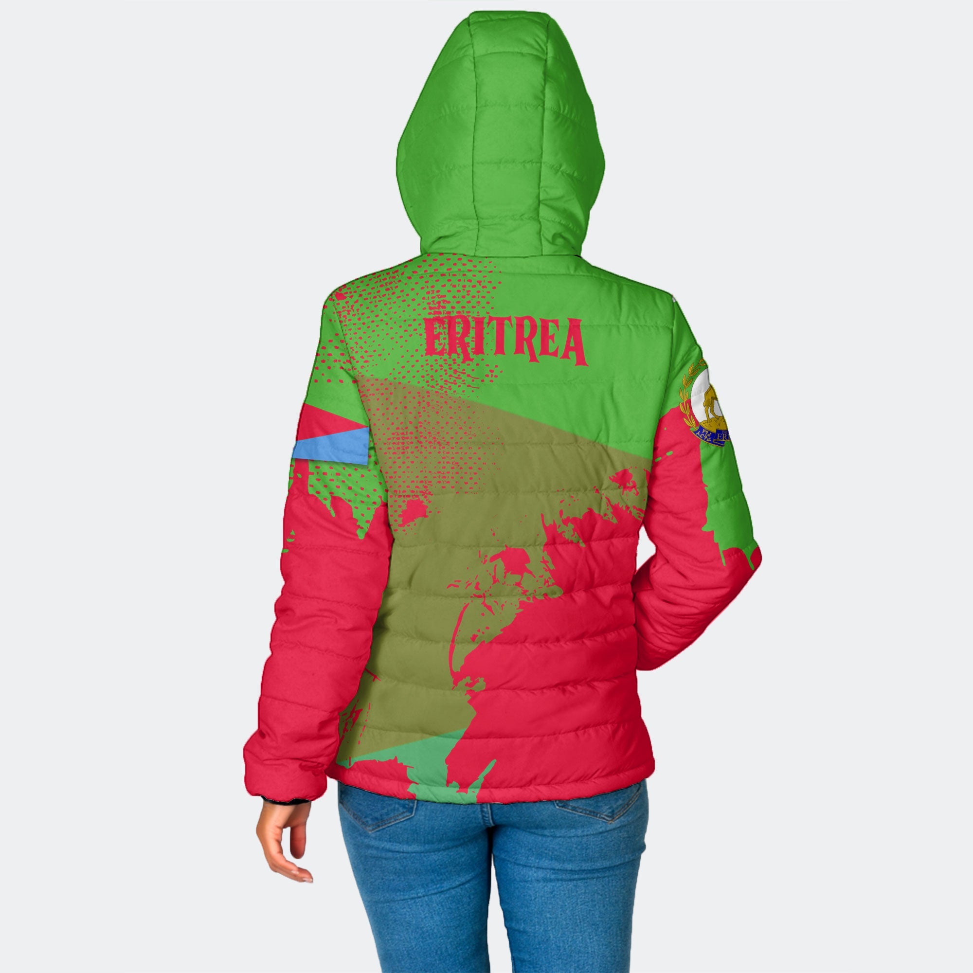 Eritrea Women Hooded Padded Jacket Flag & Coat Of Arms Paint Style