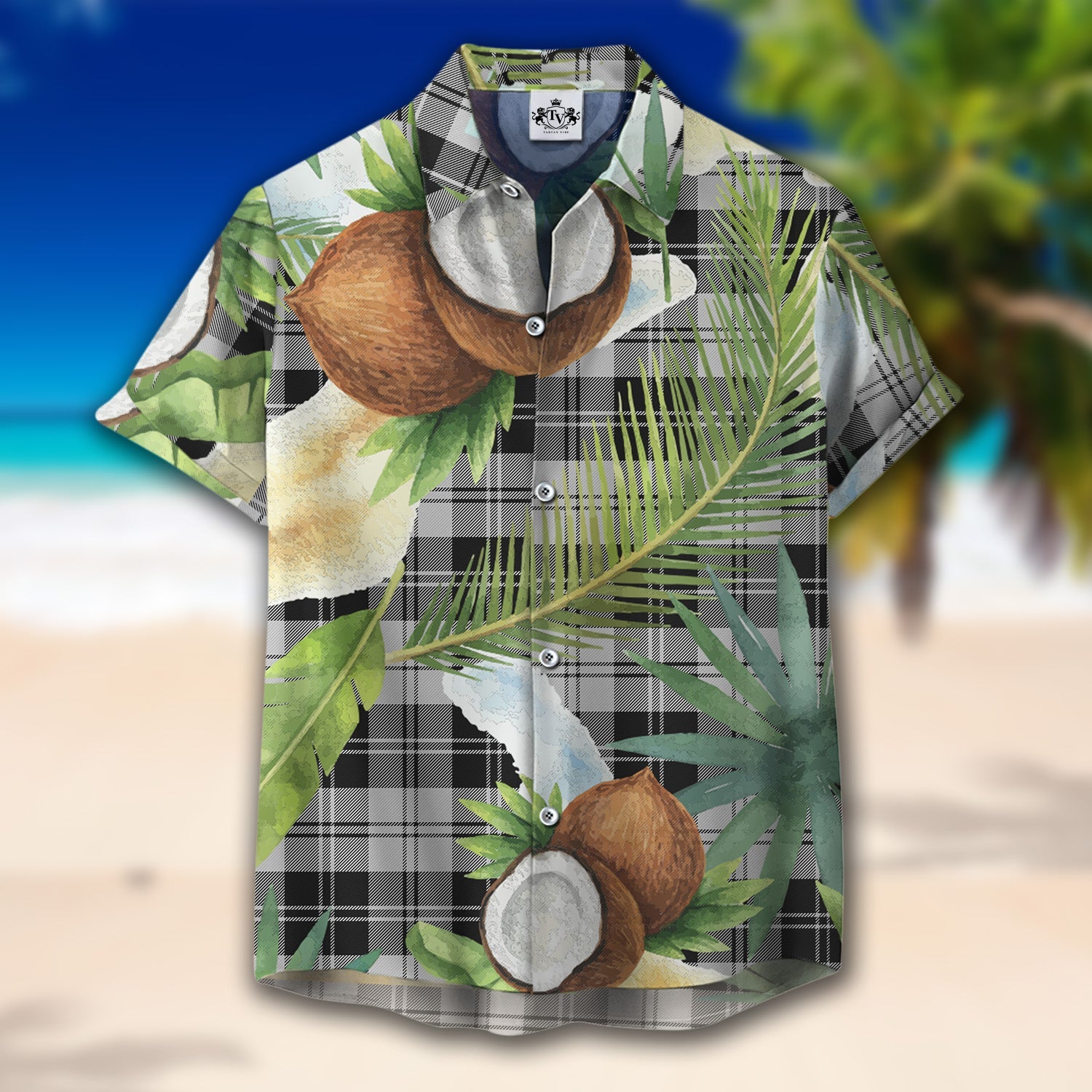 Scottish Tartan Erskine Black and White Clan Hawaiian Shirt Hibiscus - Tropical Garden Style