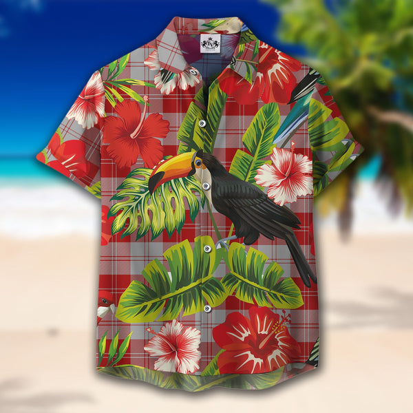 Scottish Tartan Erskine Red Clan Hawaiian Shirt Hibiscus - Tropical Garden Style