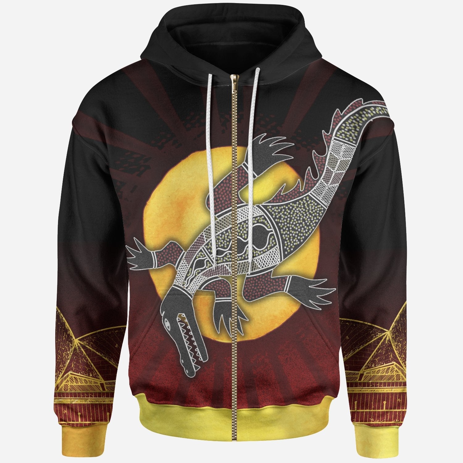 Zip Hoodie - Aboriginal Crocodile with the Sydney Opera House