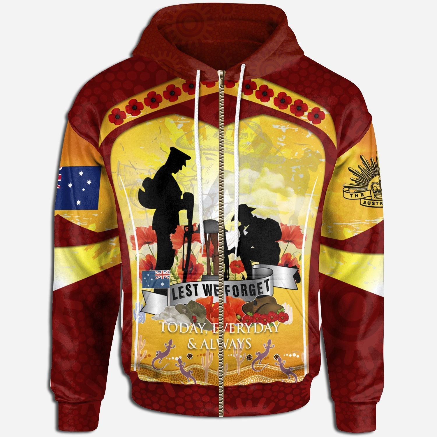 Anzac Zip Hoodie - Lest We Forget Aboriginal Version