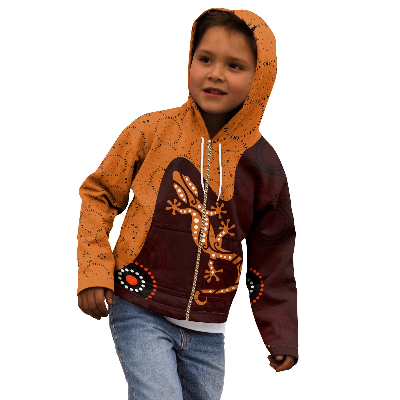 Aboriginal Zip Hoodie - Lizard in Aboriginal Dreaming