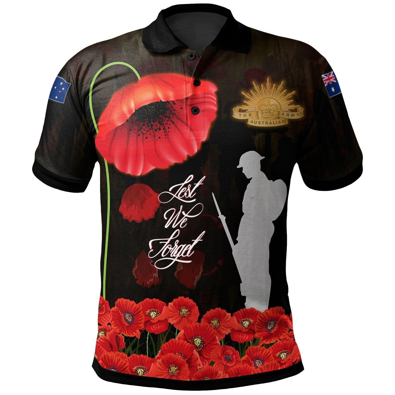 Anzac Polo - Remembrance Poppy Flowers Polo Shirt