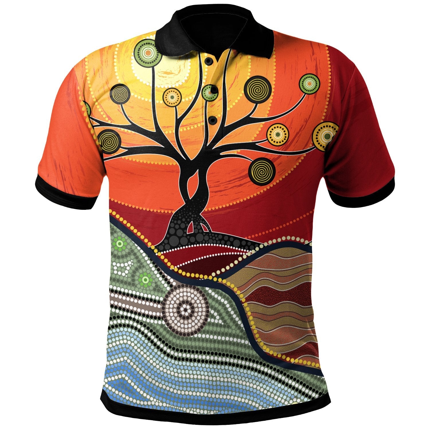 Aboriginal Polo - Australian Aboriginal Tree Polo Shirt