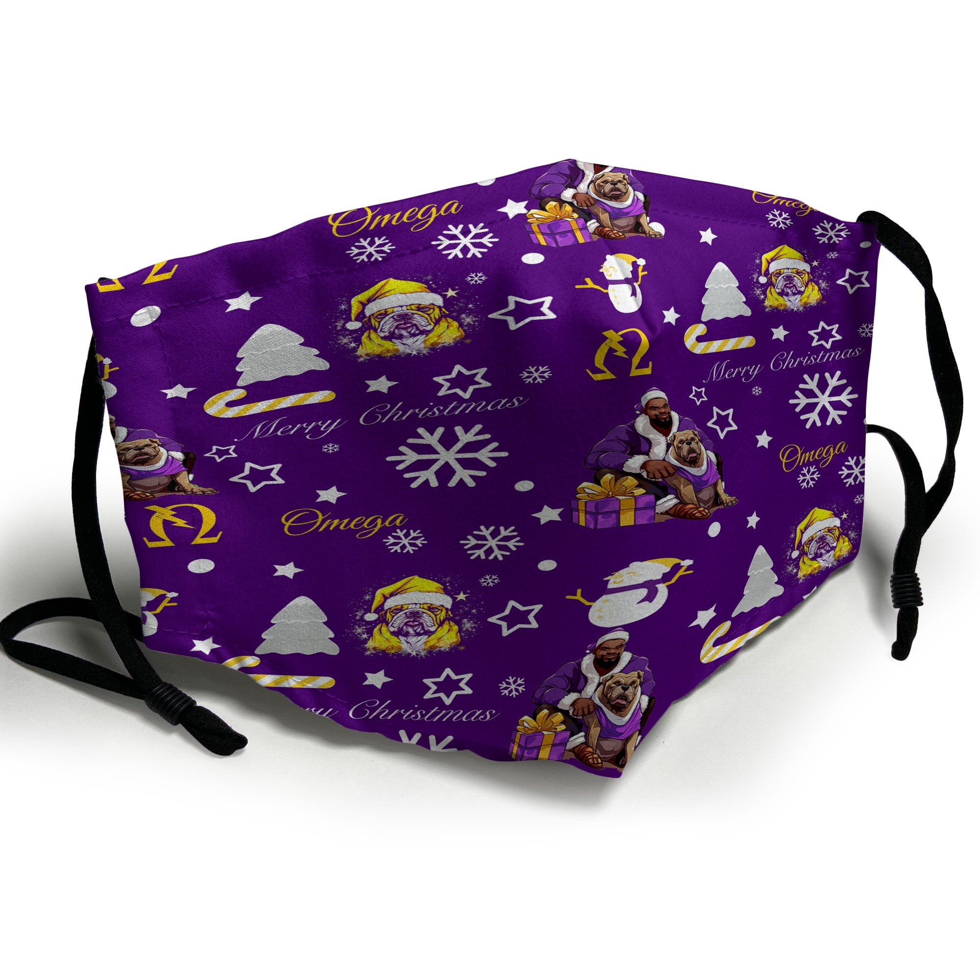 Fraternity Face Mask - OPP Christmas Face Mask Bulldog Purple Pattern Style