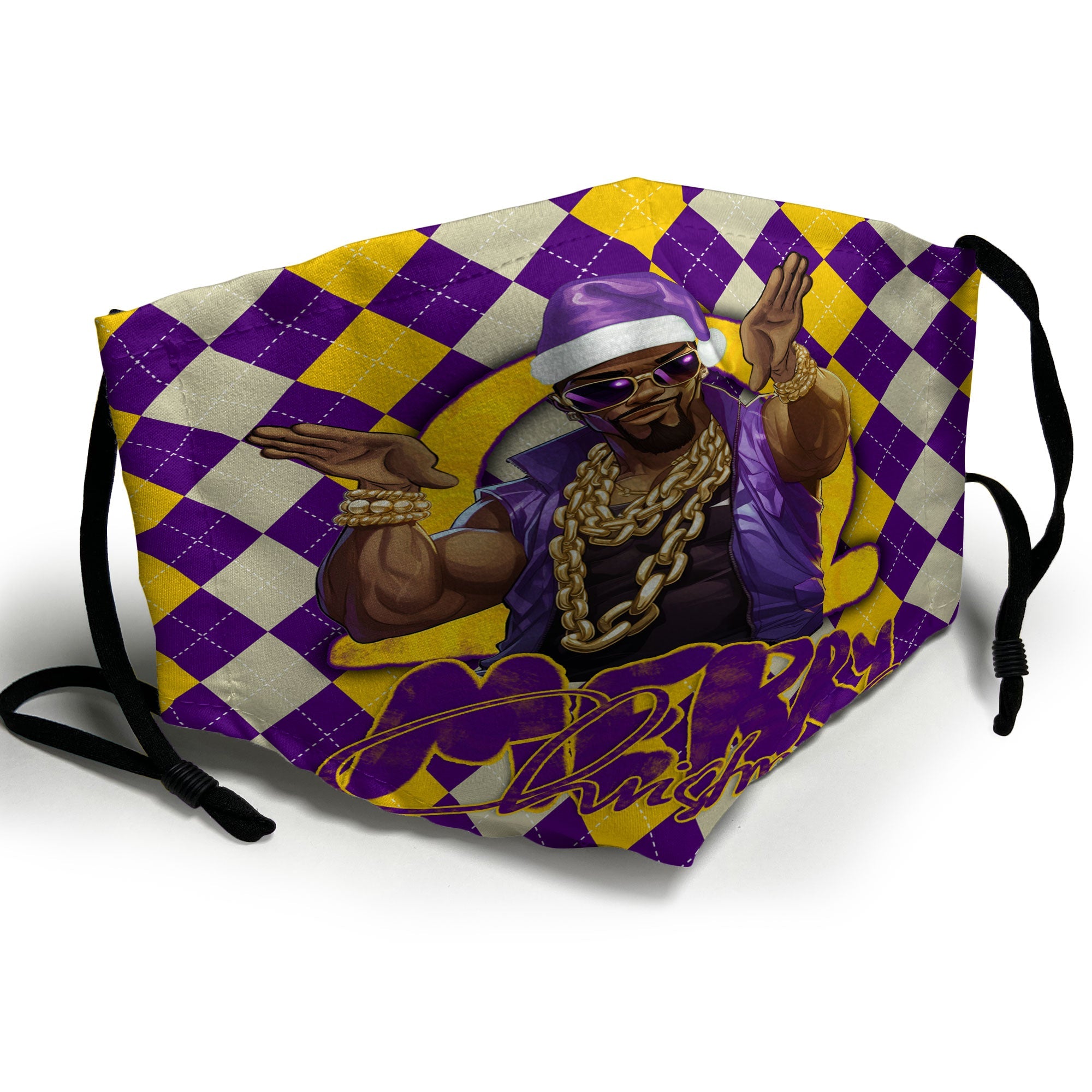 Fraternity Face Mask - OPP Christmas Face Mask Bulldog Purple Gold Caro Pattern Style