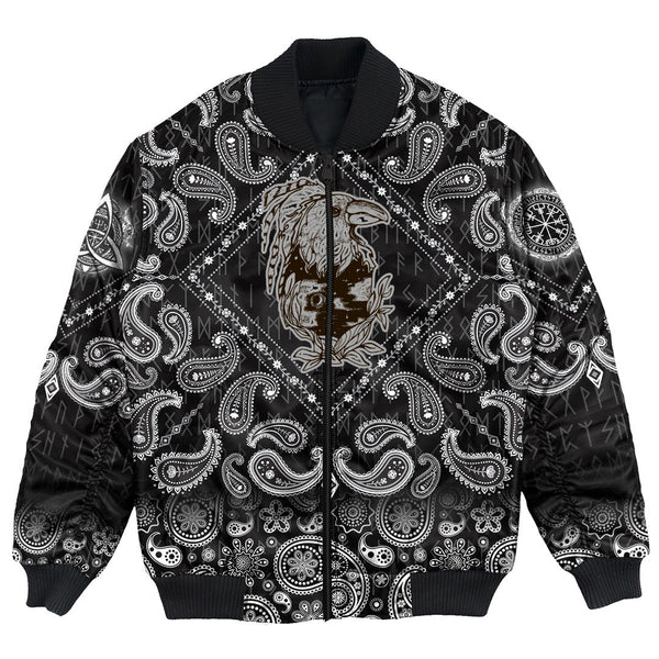 Viking Bomber Jacket Fairy Raven With Feathers with Bandana Paisley Style