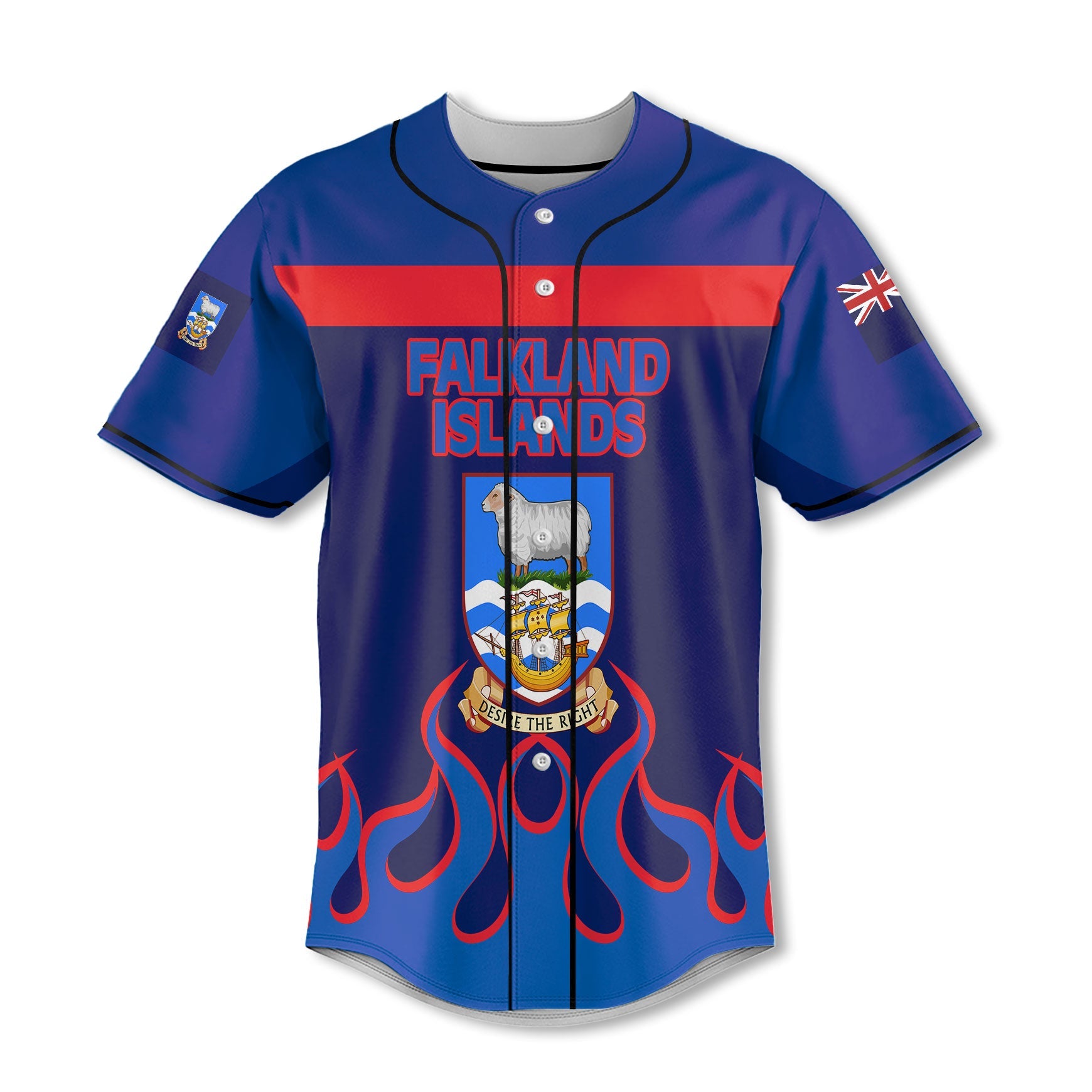 Falkland Islands Baseball Jersey Flag & Coat Of Arms Fire Hockey Style