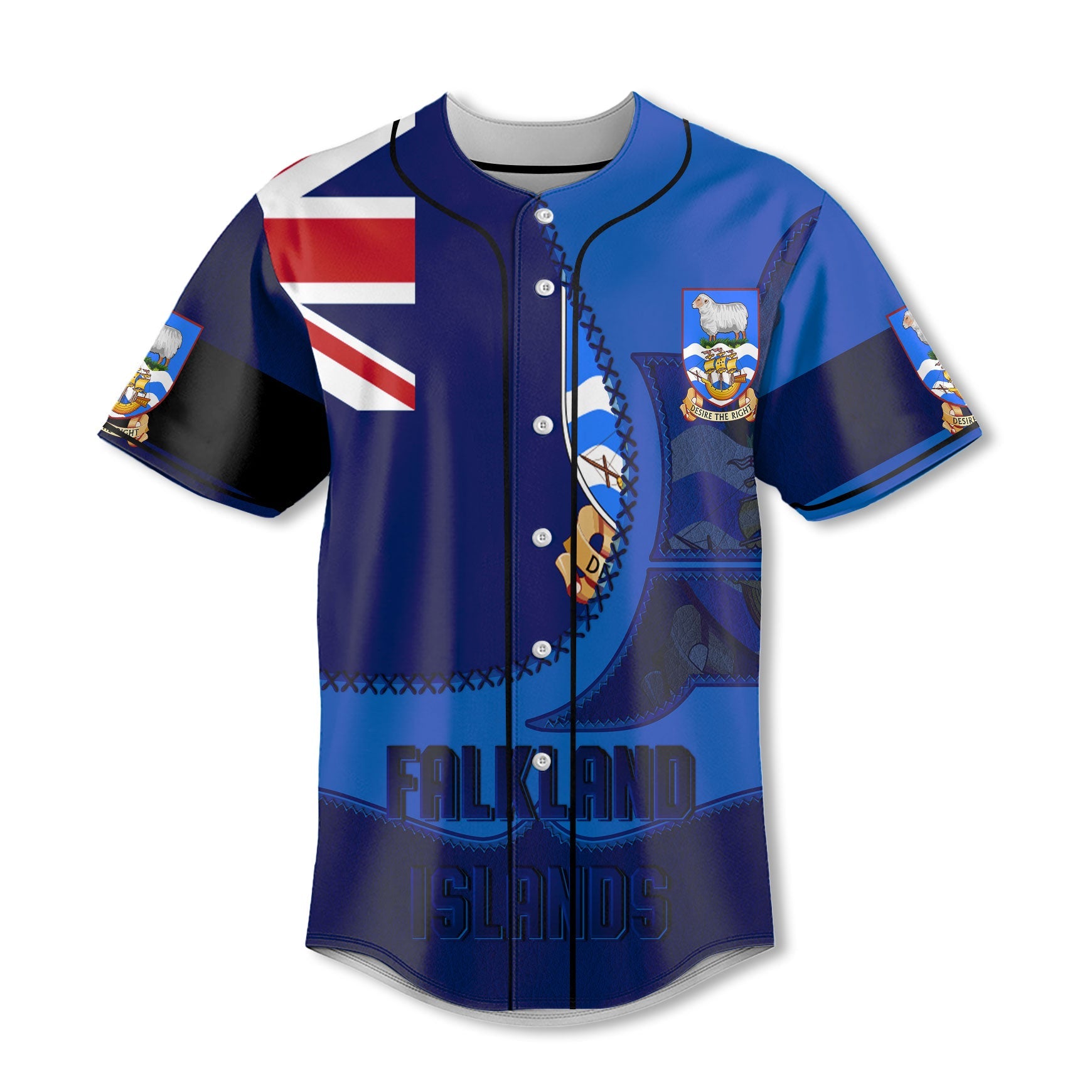 Falkland Islands Baseball Jersey Flag & Coat Of Arms Leather Style