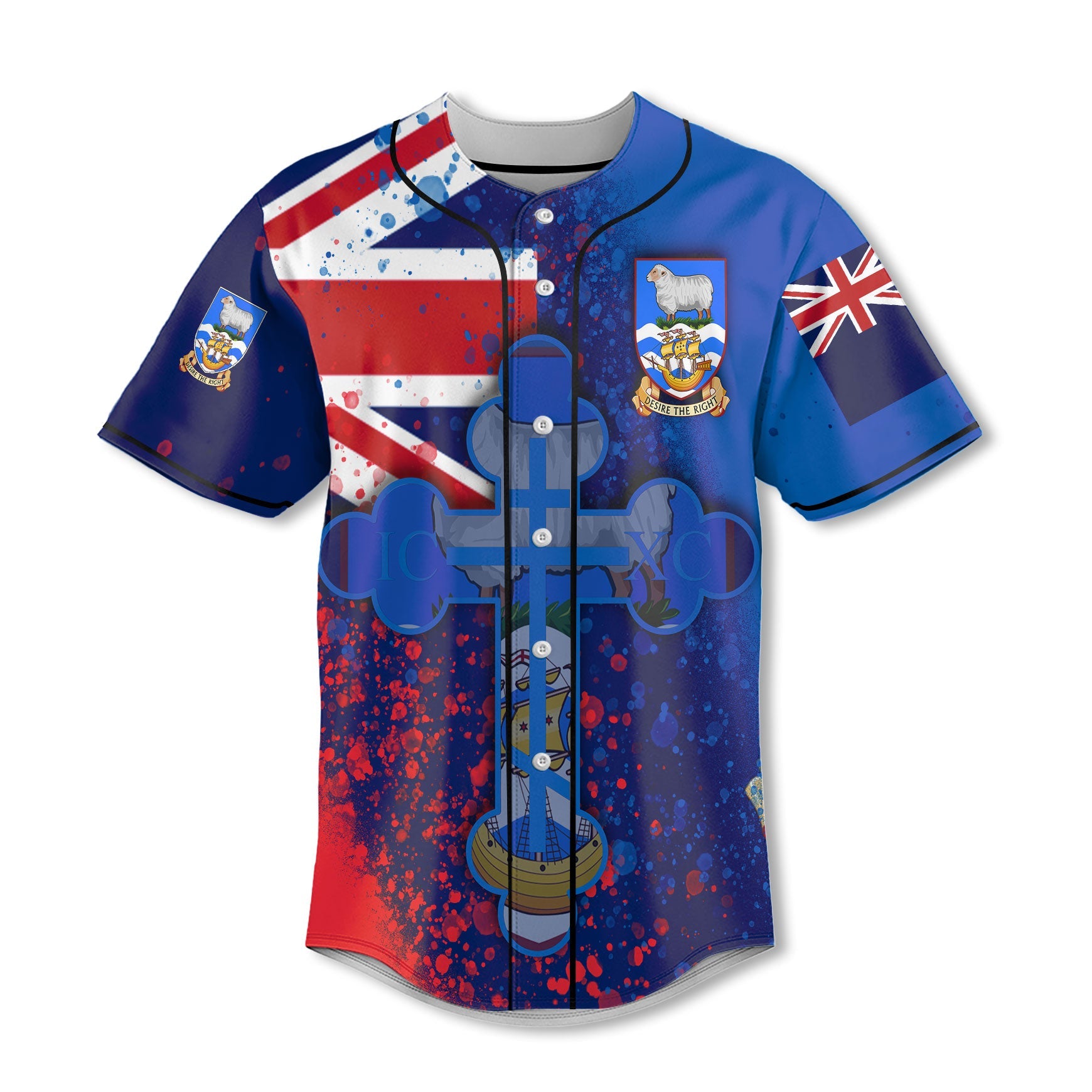 Falkland Islands Baseball Jersey Flag & Coat Of Arms Orthodox Style