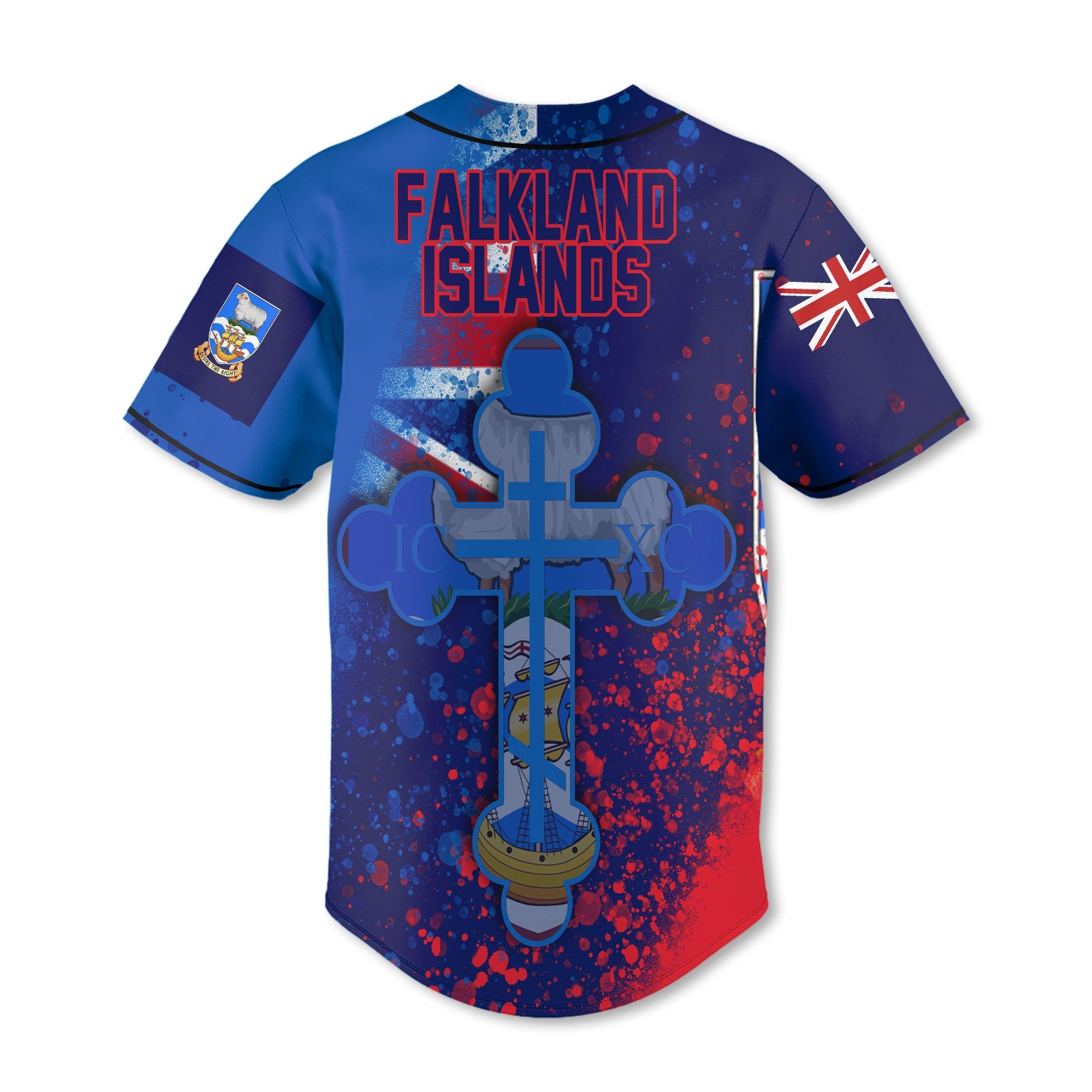 Falkland Islands Baseball Jersey Flag & Coat Of Arms Orthodox Style