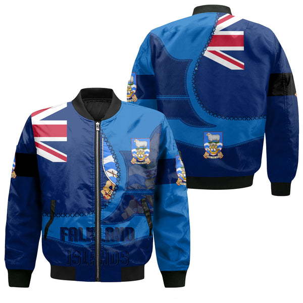 Falkland Islands Bomber Jacket Flag & Coat Of Arms Leather Style