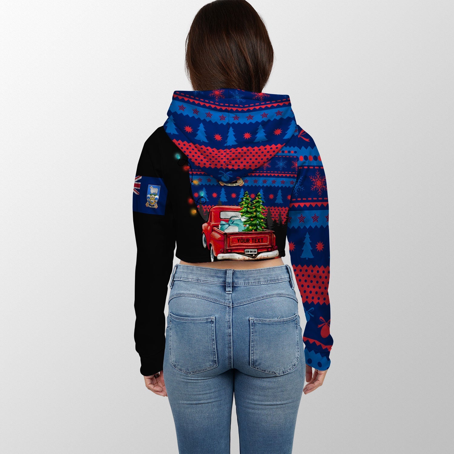 Falkland Islands Crop Hoodie Coat Of Arms Christmas Style