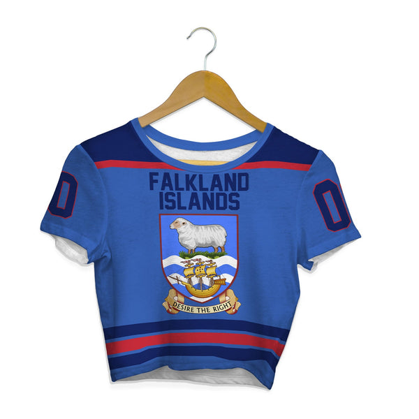 Falkland Islands Crop Top T Shirt Flag & Coat Of Arms Hockey Style