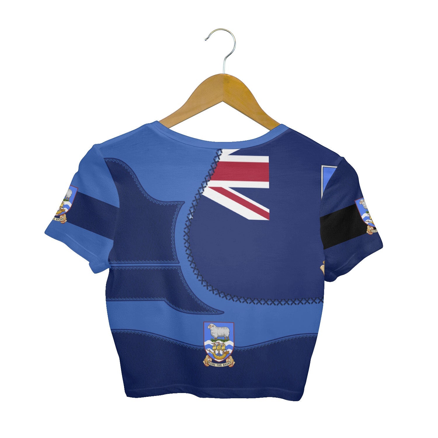 Falkland Islands Crop Top T Shirt Flag & Coat Of Arms Leather Style