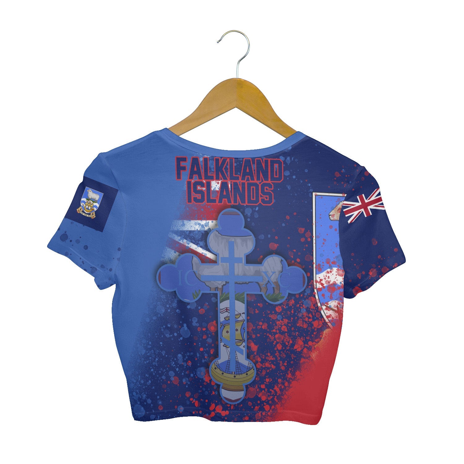 Falkland Islands Crop Top T Shirt Flag & Coat Of Arms Orthodox Style