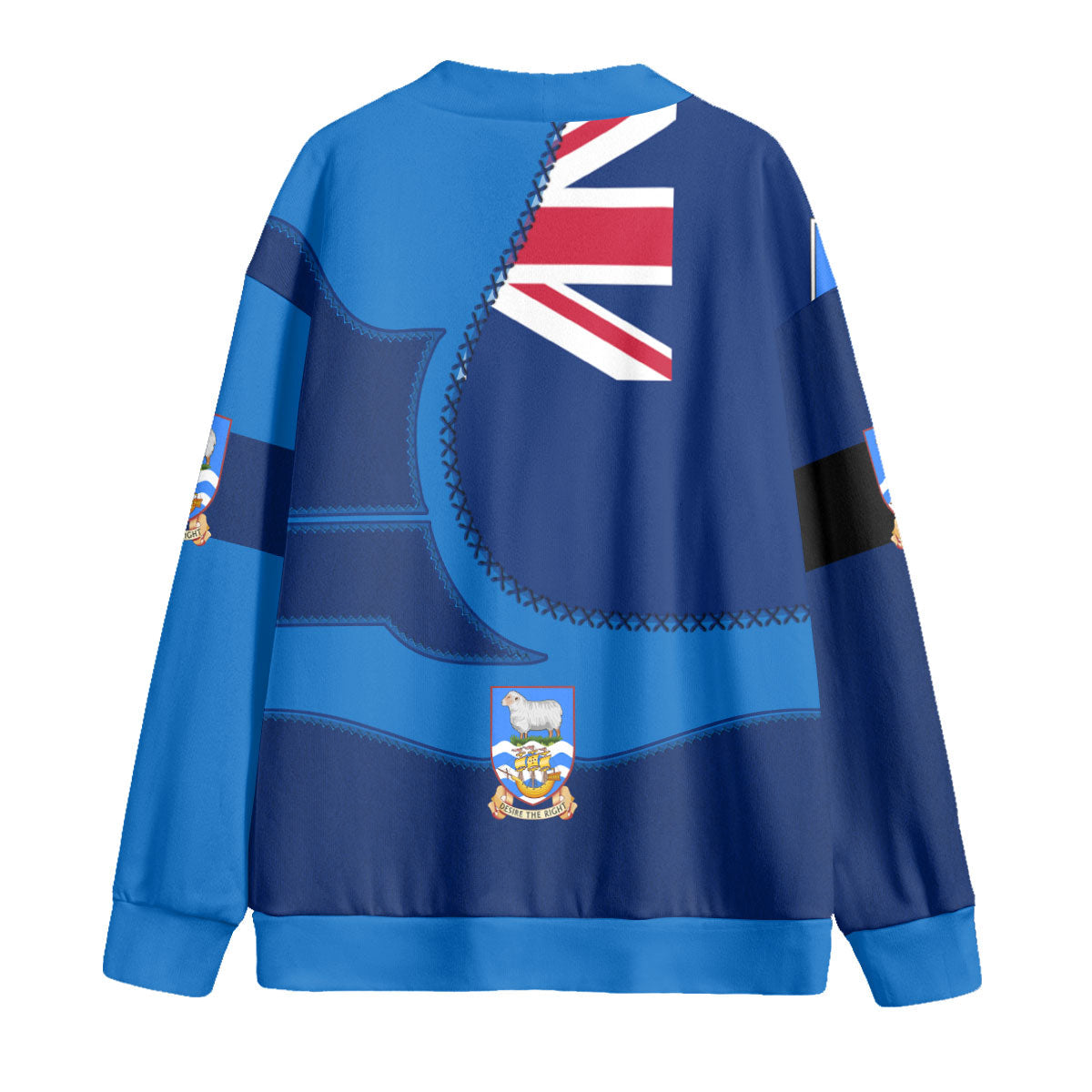 Falkland Islands Fleece Cardigan Flag & Coat Of Arms Leather Style