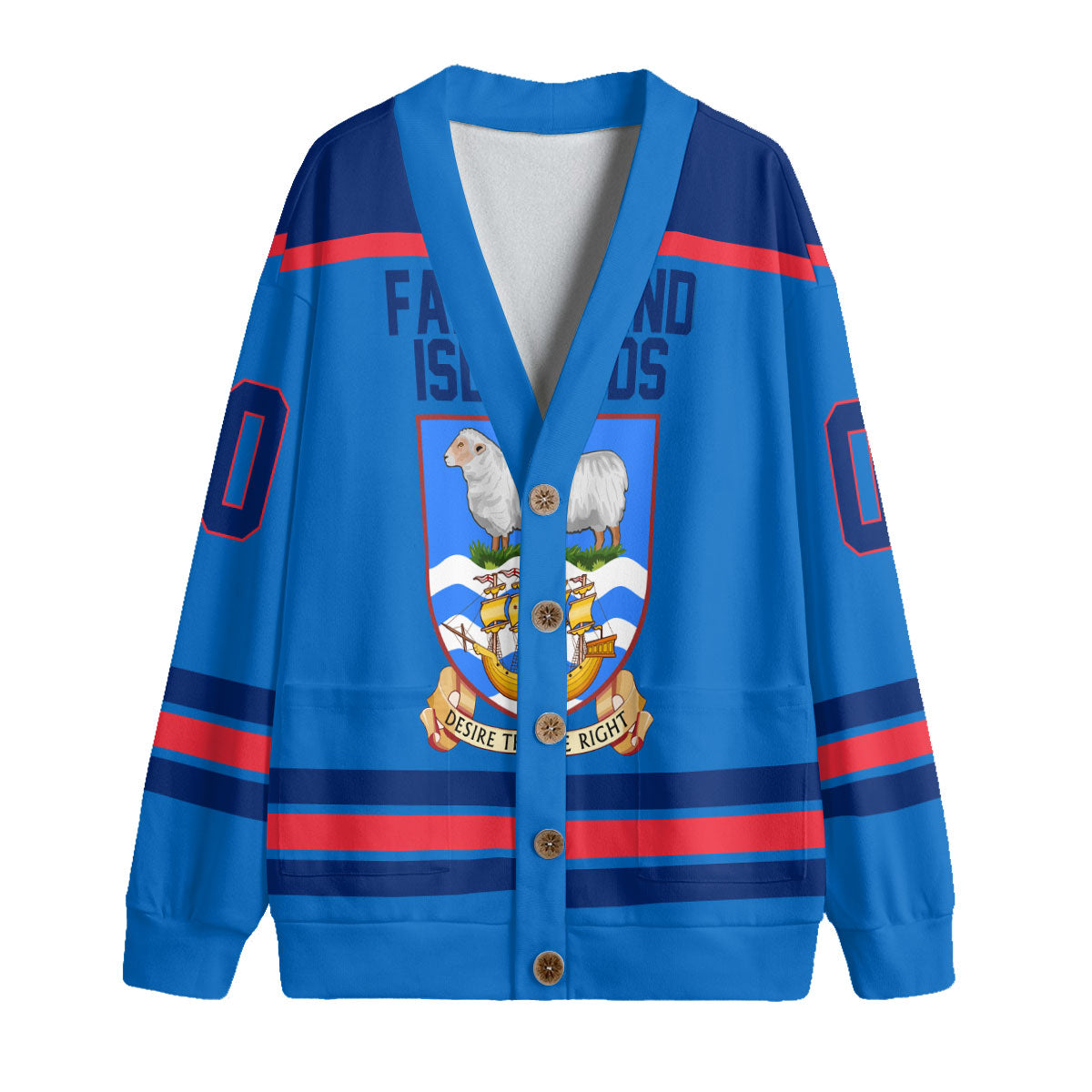 Falkland Islands Fleece Cardigan Flag & Coat Of Arms Hockey Style