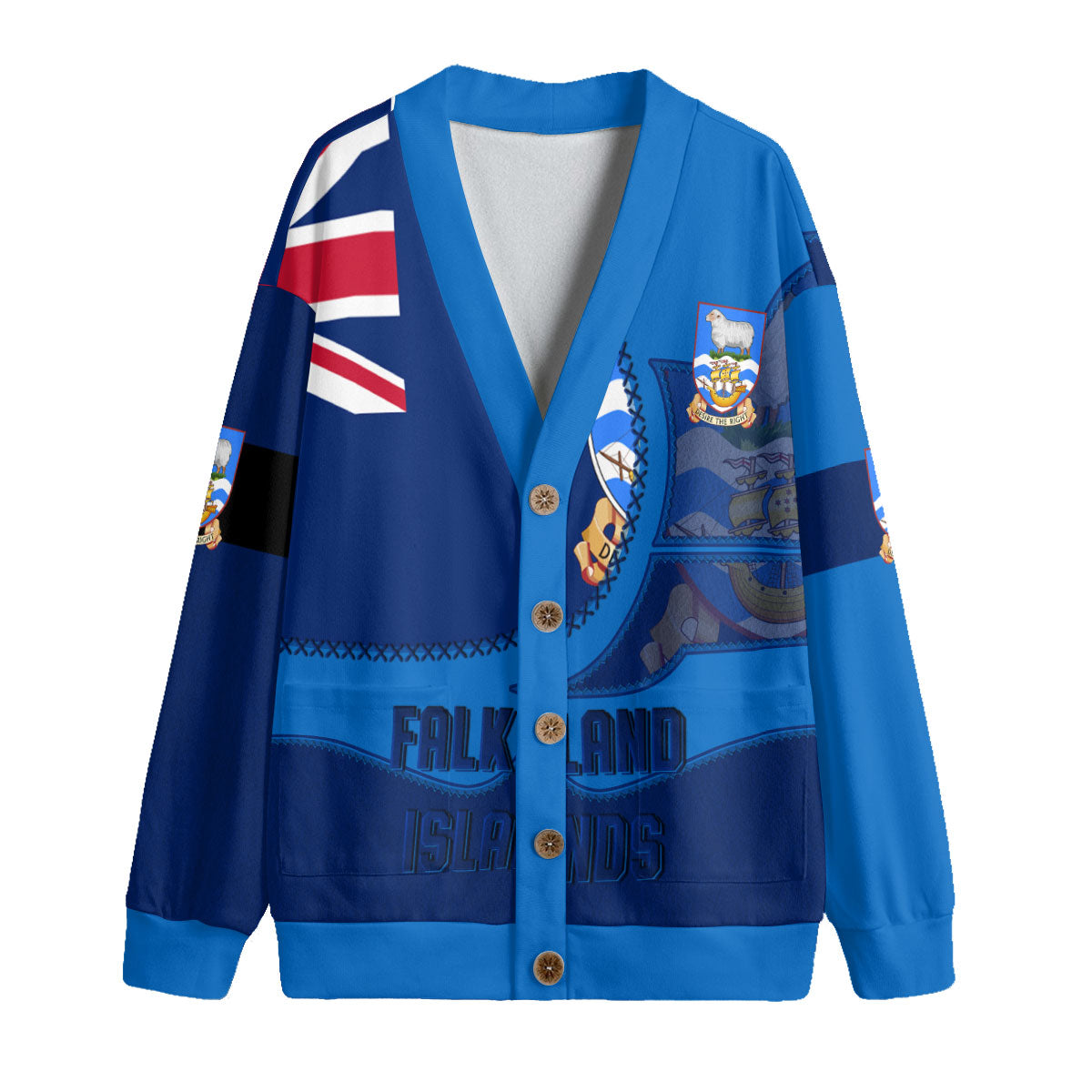 Falkland Islands Fleece Cardigan Flag & Coat Of Arms Leather Style