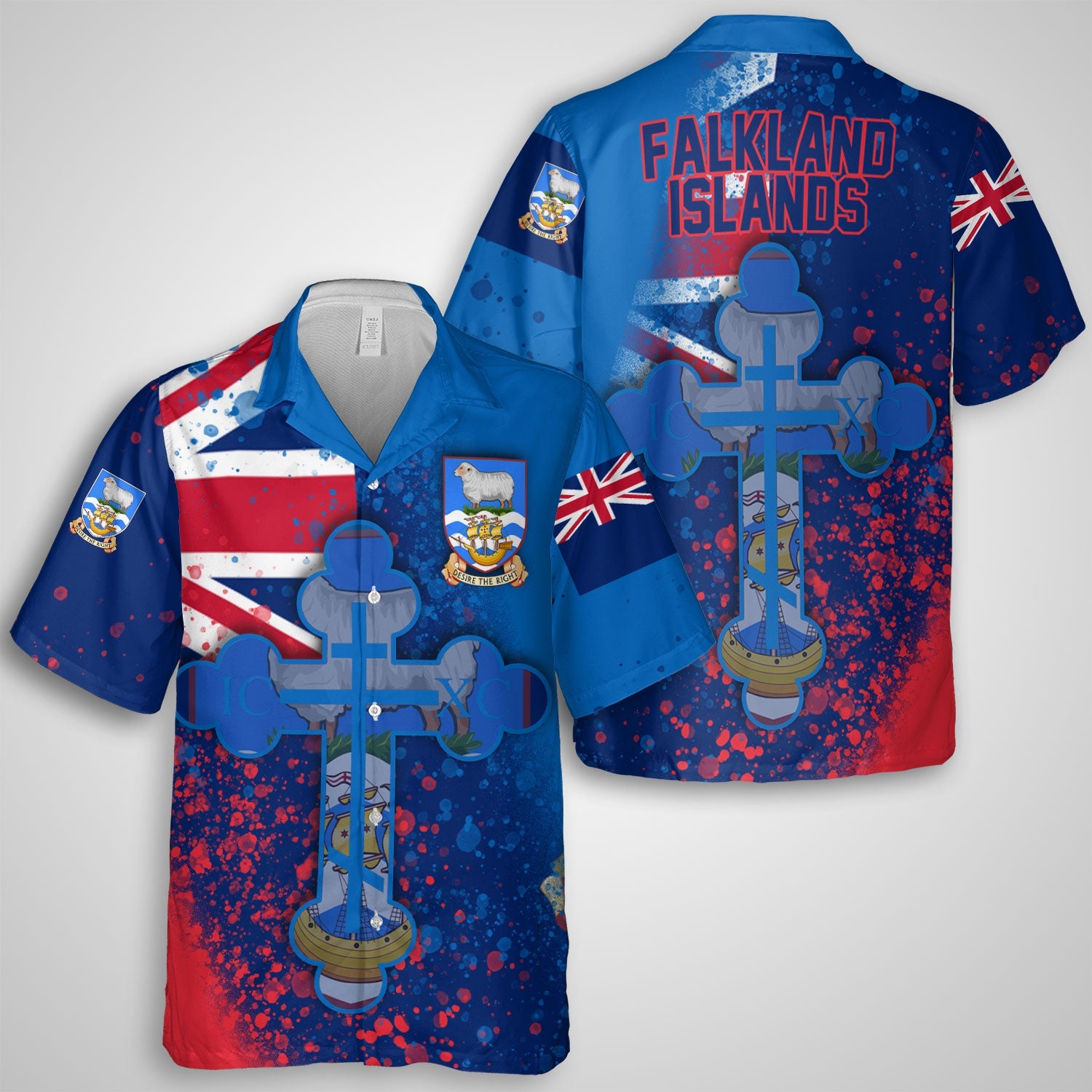 Falkland Islands Hawaiian Shirt Flag & Coat Of Arms Orthodox Style