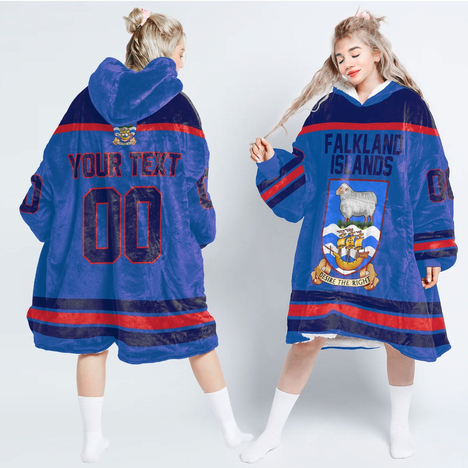 Falkland Islands Snug Hoodie Flag & Coat Of Arms Hockey Style