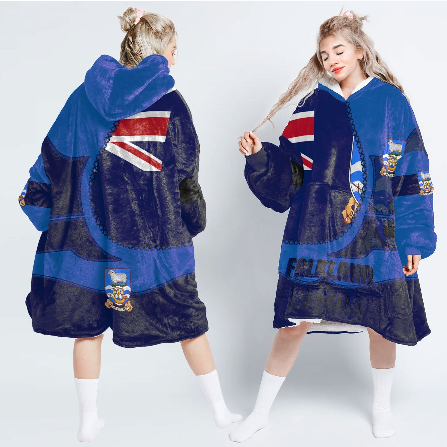 Falkland Islands Hoodie Blanket Flag & Coat Of Arms Leather Style