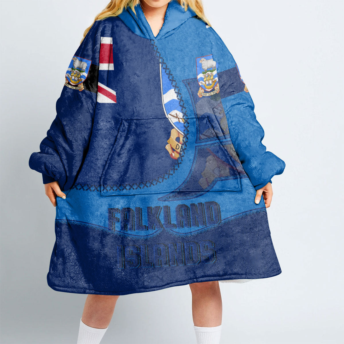 Falkland Islands Hoodie Blanket Flag & Coat Of Arms Leather Style