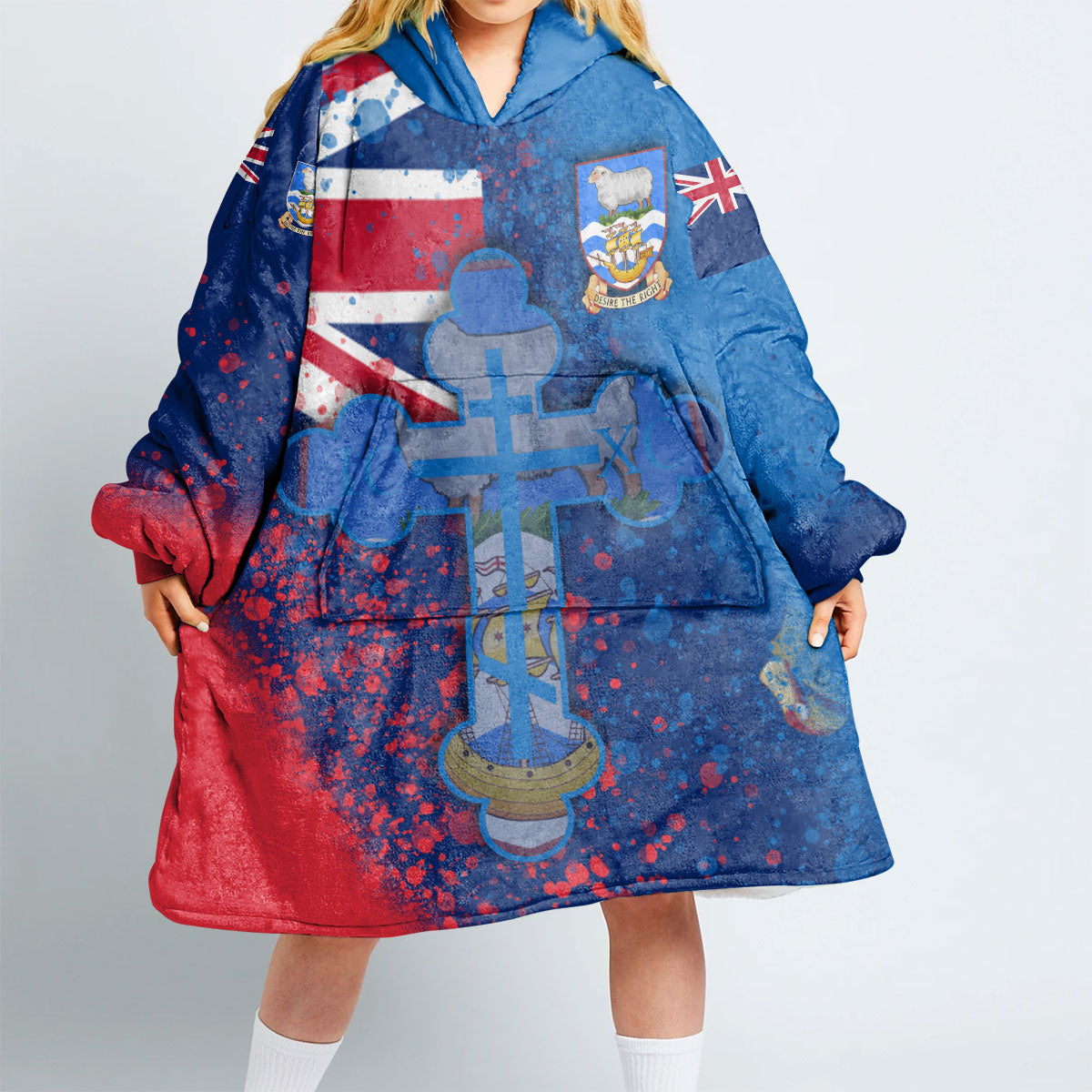 Falkland Islands Snug Hoodie Flag & Coat Of Arms Orthodox Style