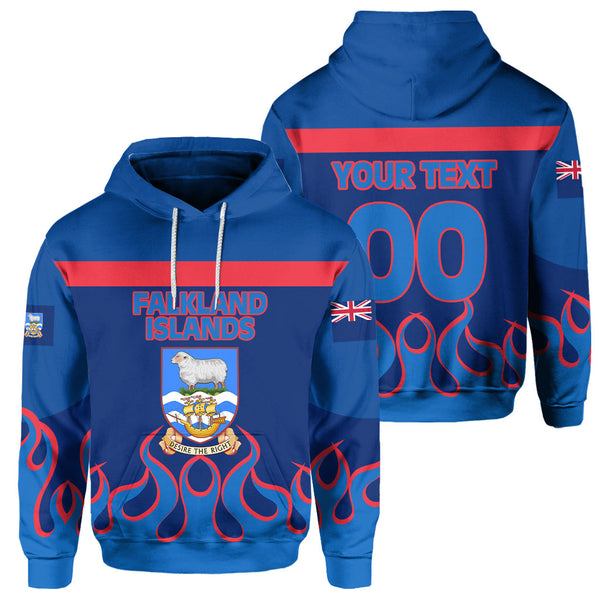 Falkland Islands Hoodie Flag & Coat Of Arms Fire Hockey Style