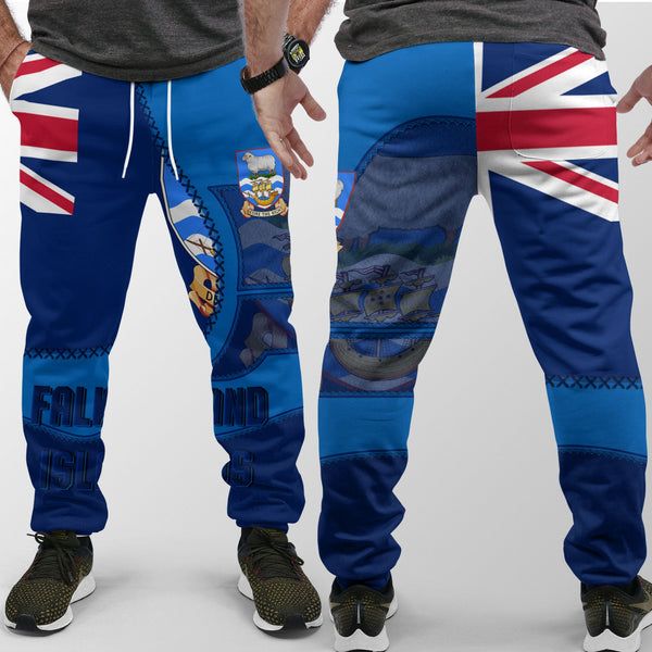 Falkland Islands Jogger Pant Flag & Coat Of Arms Leather Style