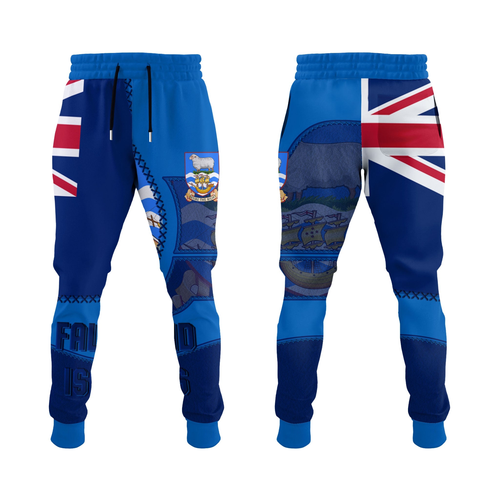 Falkland Islands Jogger Pant Flag & Coat Of Arms Leather Style