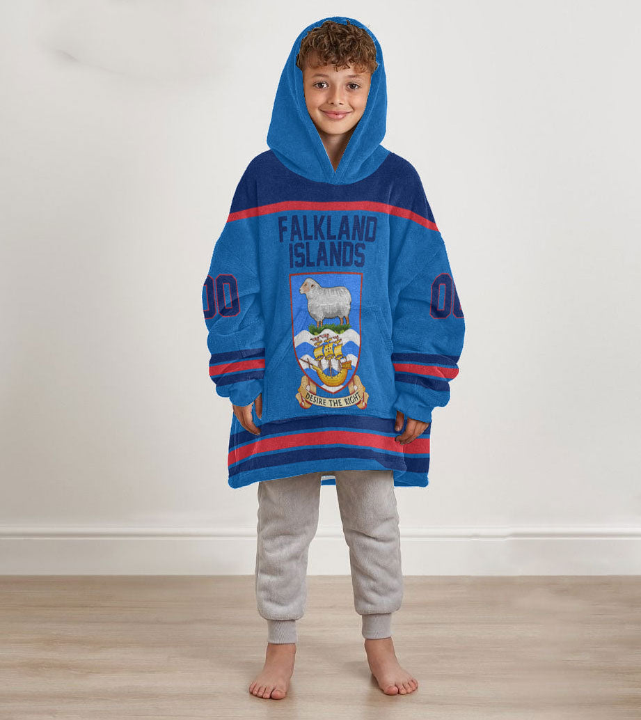 Falkland Islands Snug Hoodie Kid Flag & Coat Of Arms Hockey Style