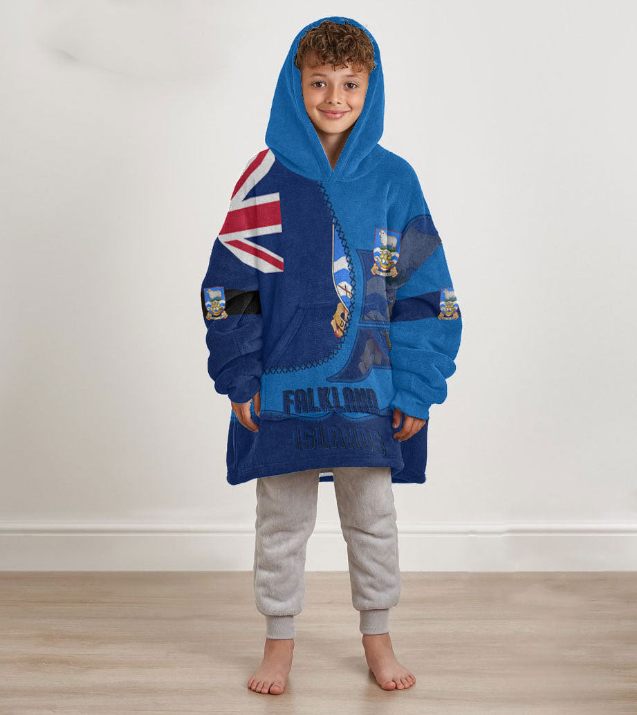 Falkland Islands Kid Snug Hoodie Flag & Coat Of Arms Leather Style