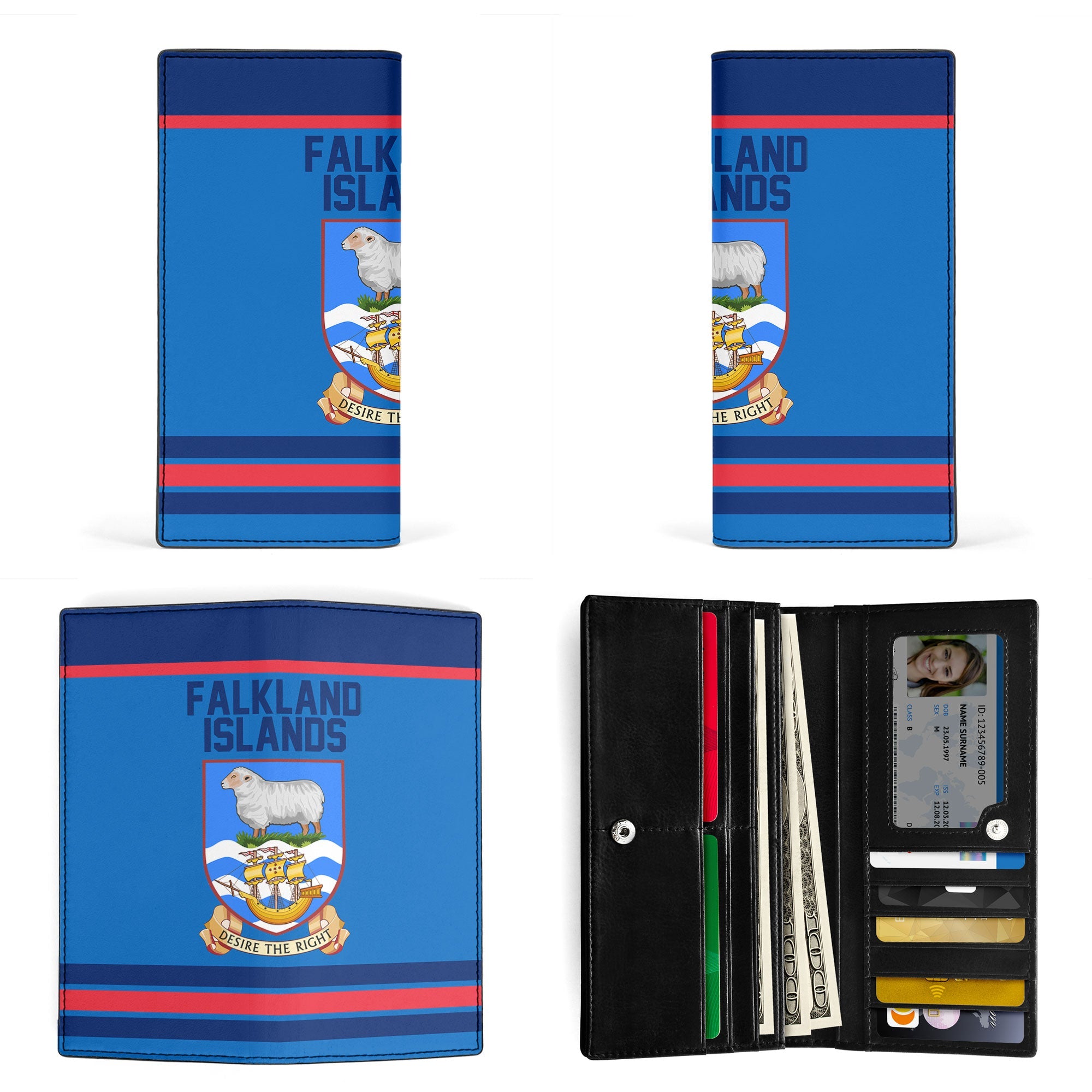 Falkland Islands Leather Wallet Flag & Coat Of Arms Hockey Style