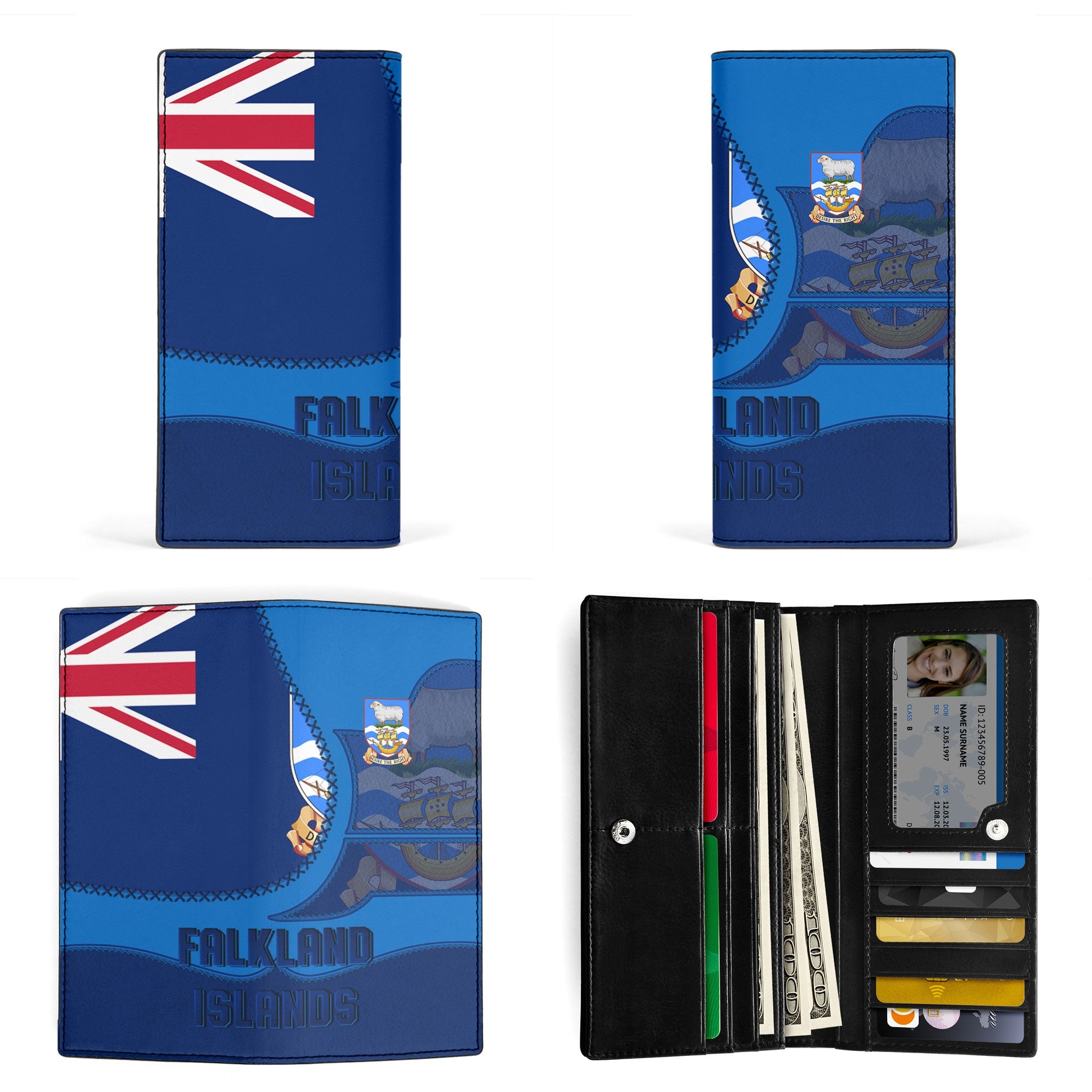 Falkland Islands Leather Wallet Flag & Coat Of Arms Leather Style