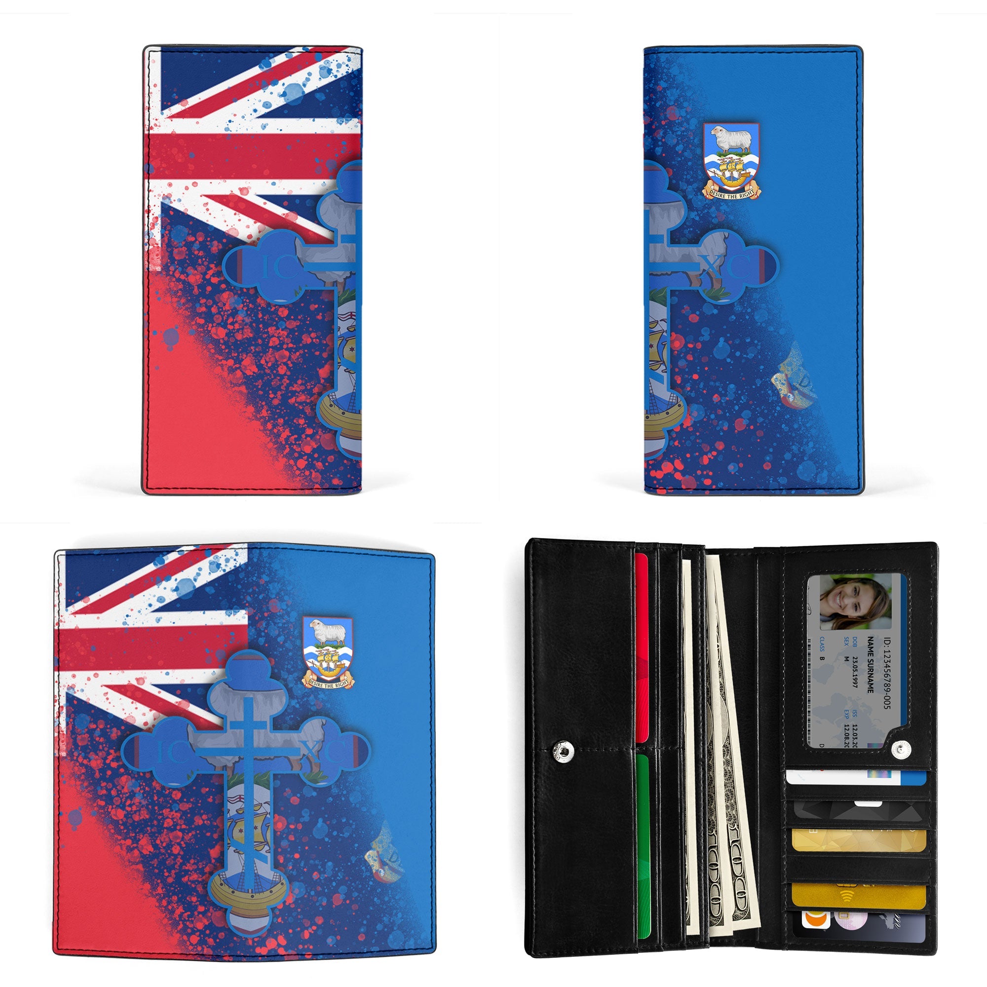 Falkland Islands Leather Wallet Flag & Coat Of Arms Orthodox Style