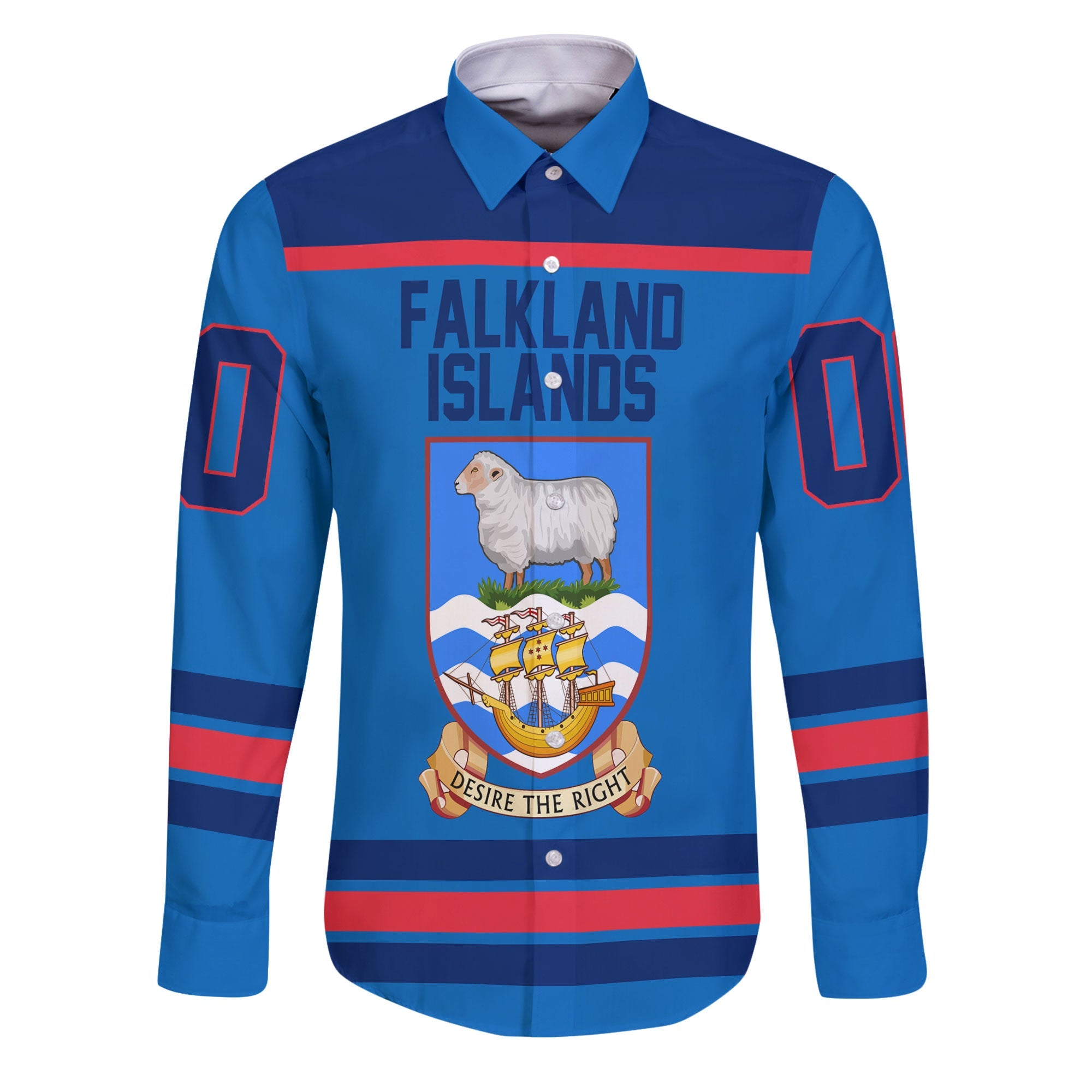 Falkland Islands Long Sleeve Button Shirt Flag & Coat Of Arms Hockey Style